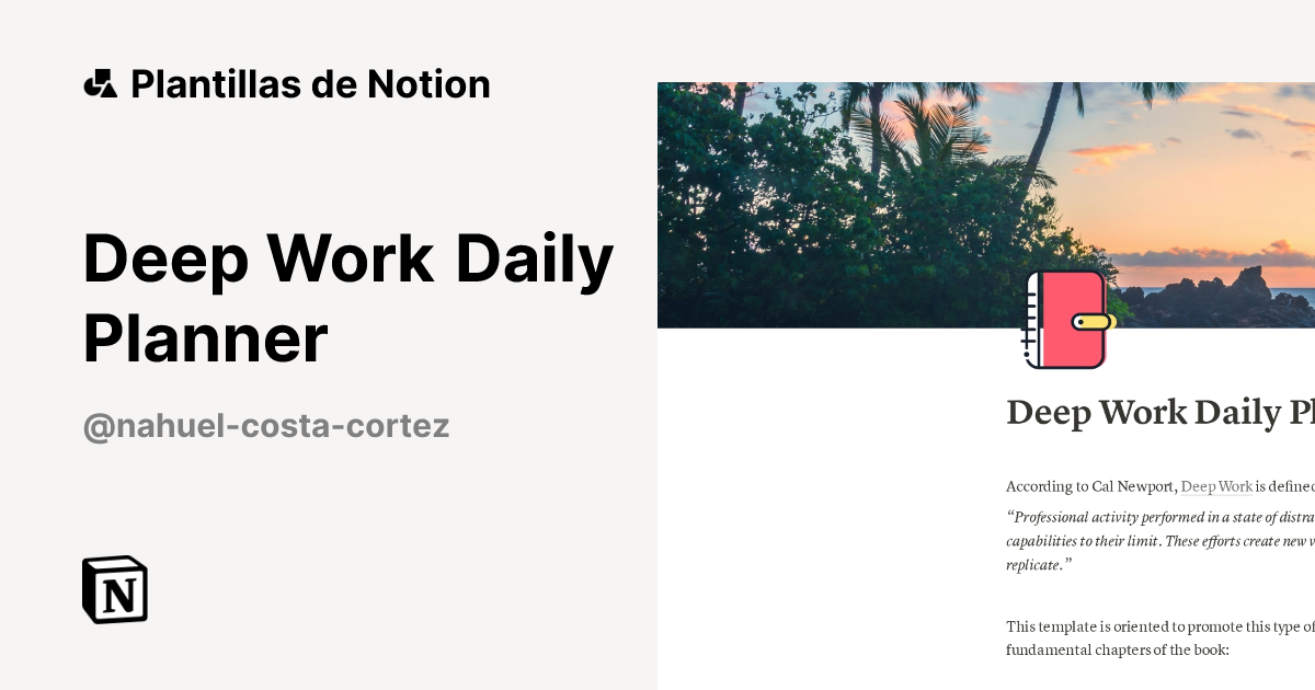 Plantilla Deep Work Daily Planner de Nahuel Costa Cortez | Notion ...