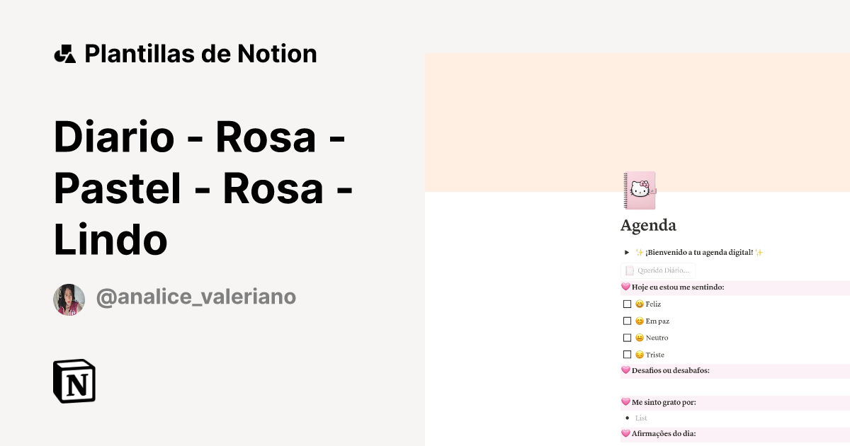 Plantilla Diario - Rosa - Pastel - Rosa - Lindo | Notion Marketplace