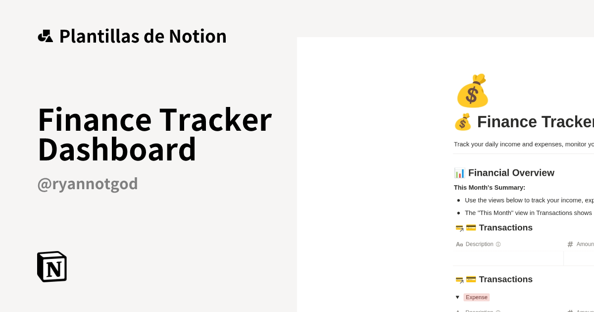 Plantilla Finance Tracker Dashboard | Notion Marketplace