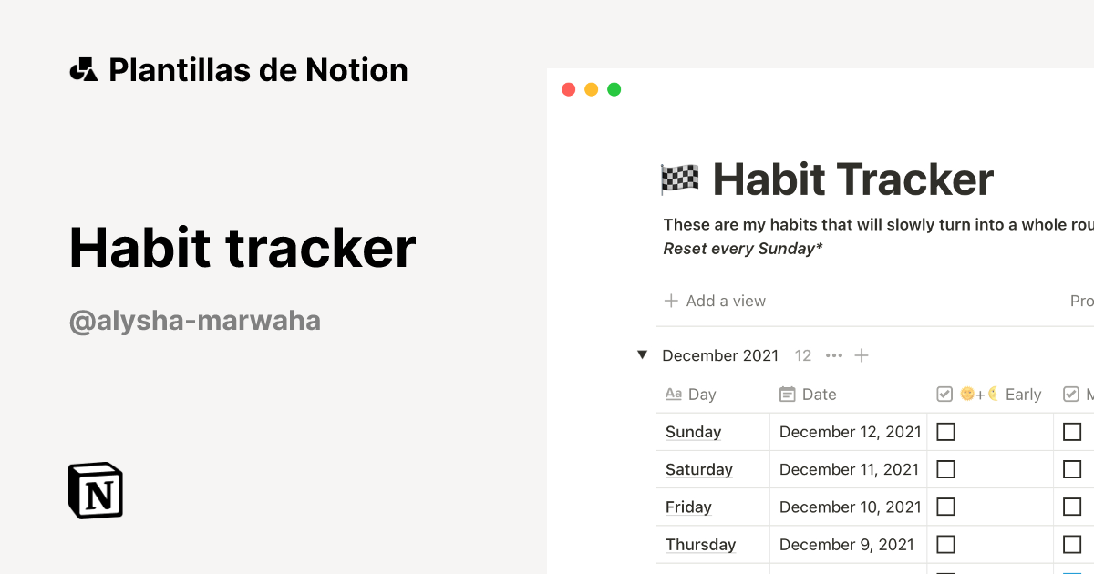 Plantilla Habit tracker | Notion Marketplace