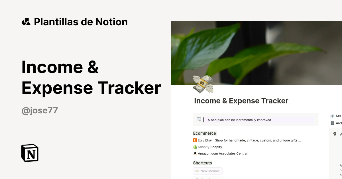 Plantilla Income & Expense Tracker de NoWayJose | Notion Marketplace