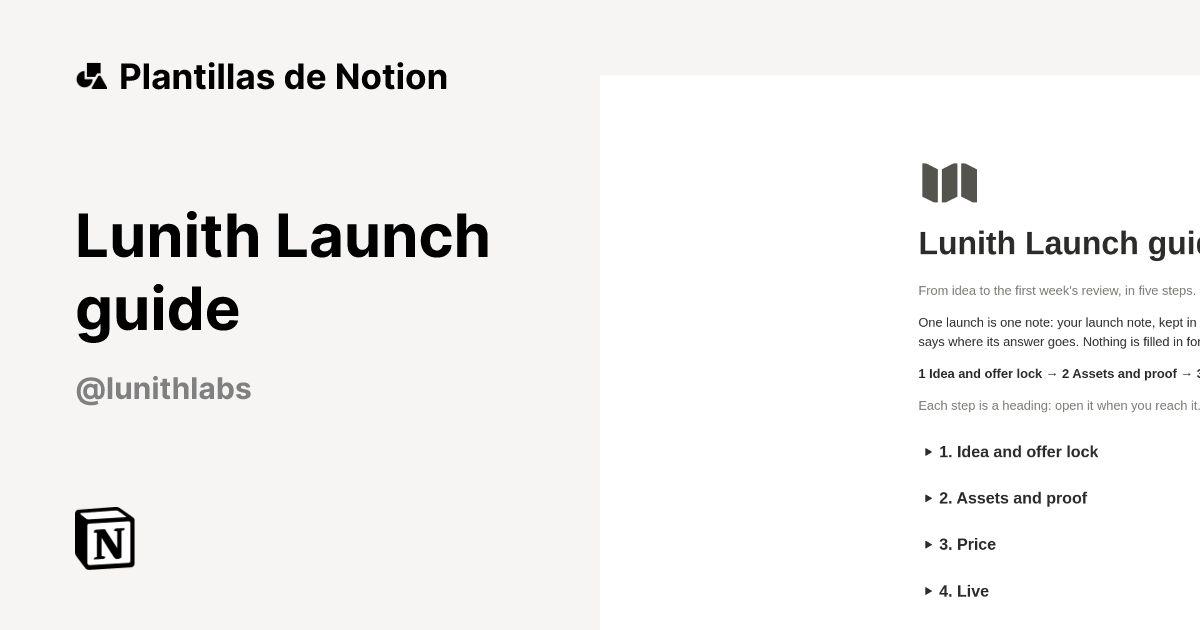 Plantilla Lunith Launch guide de LunithLabs | Notion Marketplace