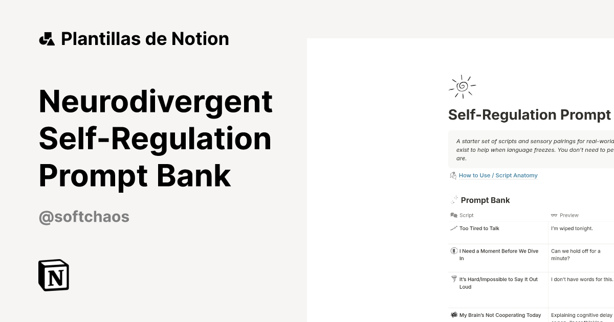 Plantilla Neurodivergent Self-Regulation Prompt Bank de Bri | Notion ...