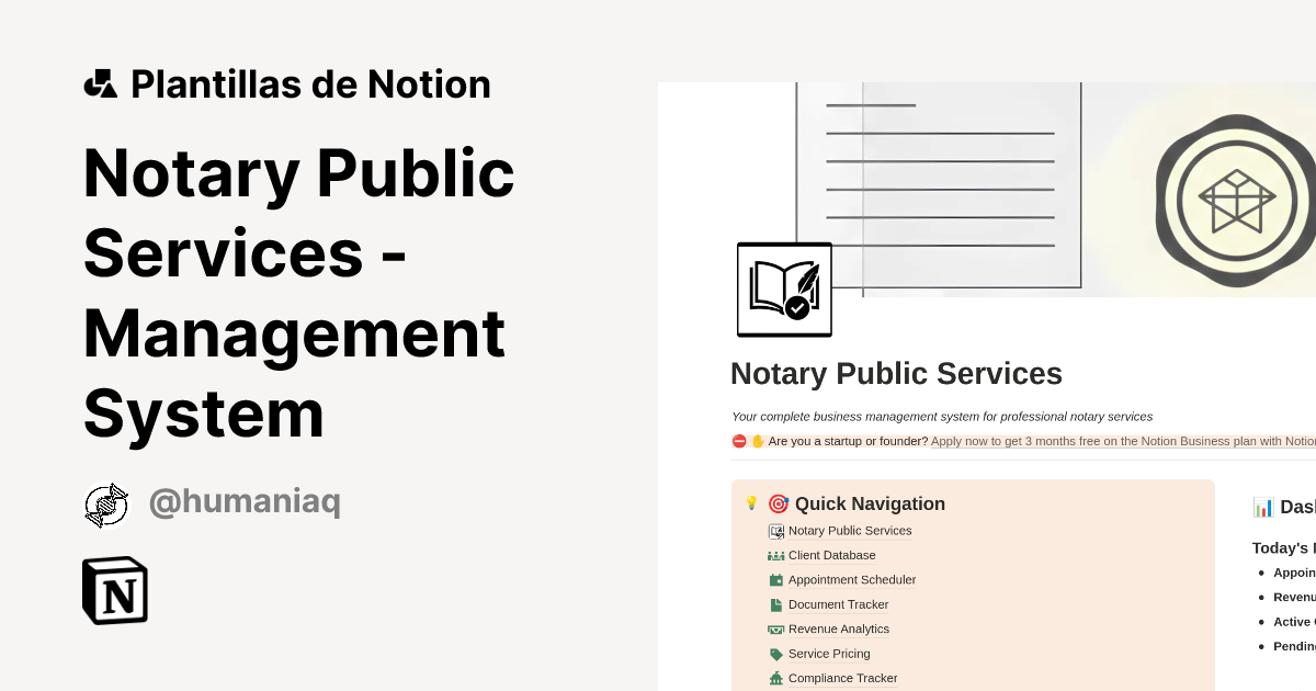 Plantilla Notary Public Services - Management System | Notion Marketplace