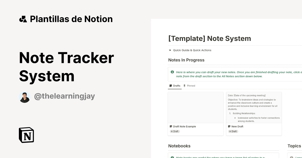 Plantilla Note Tracker System | Notion Marketplace