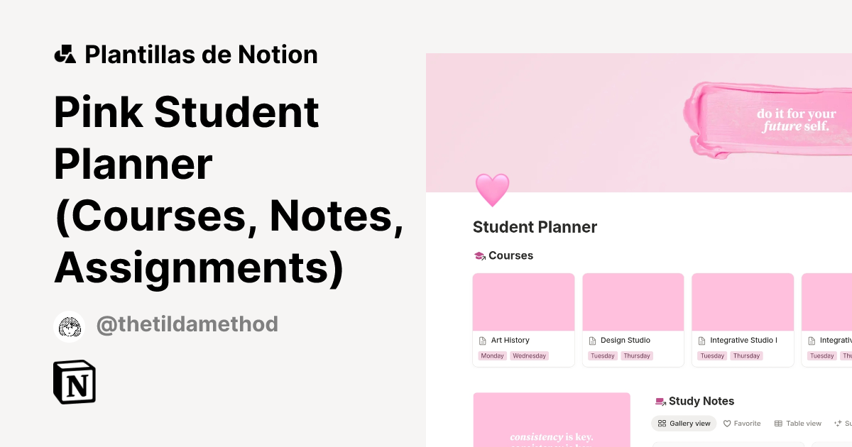 Plantilla Pink Student Planner (Courses, Notes, Assignments) | Notion ...
