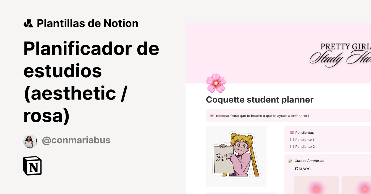 Plantilla Planificador de estudios (aesthetic / rosa) de Conmariabus ...