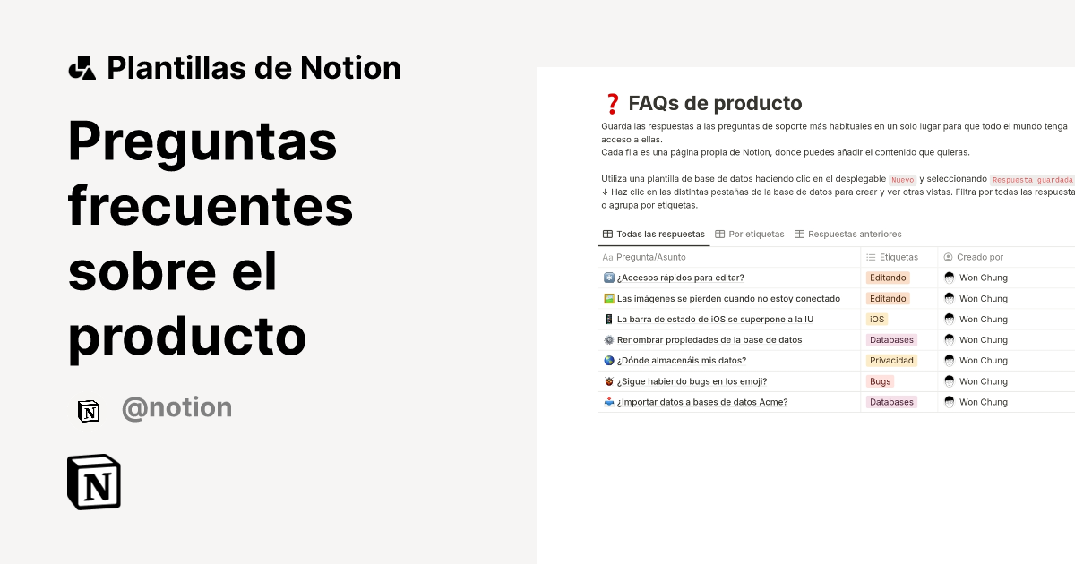 Plantilla Preguntas frecuentes sobre el producto de Notion | Notion ...