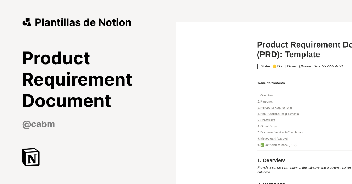 Plantilla Product Requirement Document | Notion Marketplace