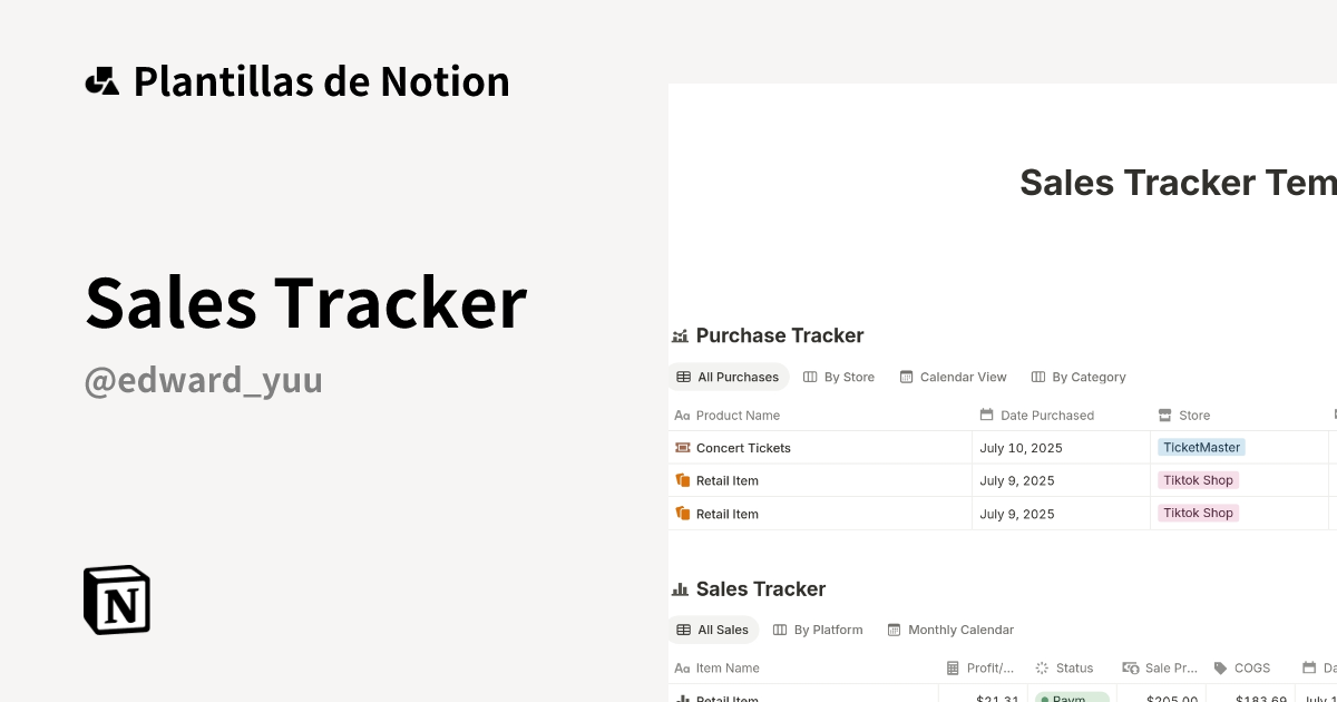 Plantilla Sales Tracker de eddy.6 | Notion Marketplace