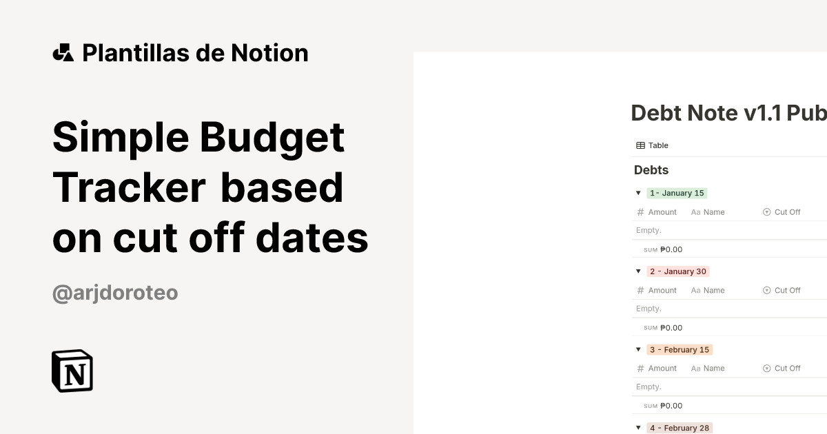 Plantilla Simple Budget Tracker based on cut off dates | Notion Marketplace