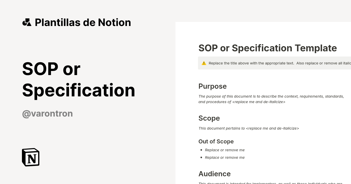 Plantilla SOP or Specification de varontron | Notion Marketplace