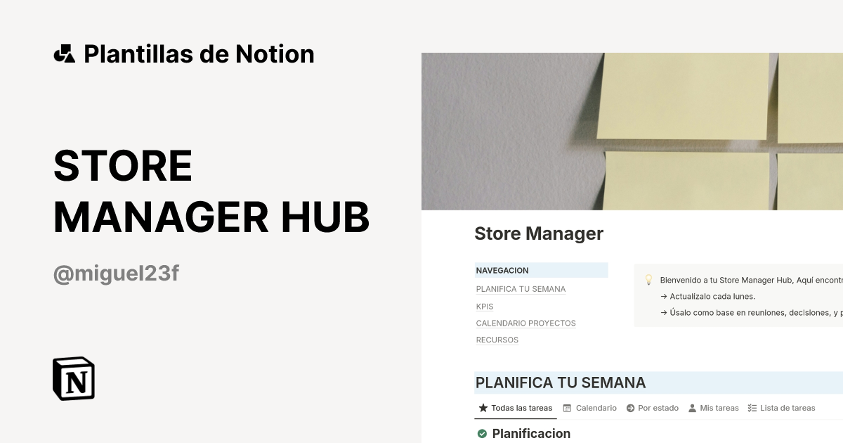 Plantilla STORE MANAGER HUB de Miguel Gonzalez | Notion Marketplace