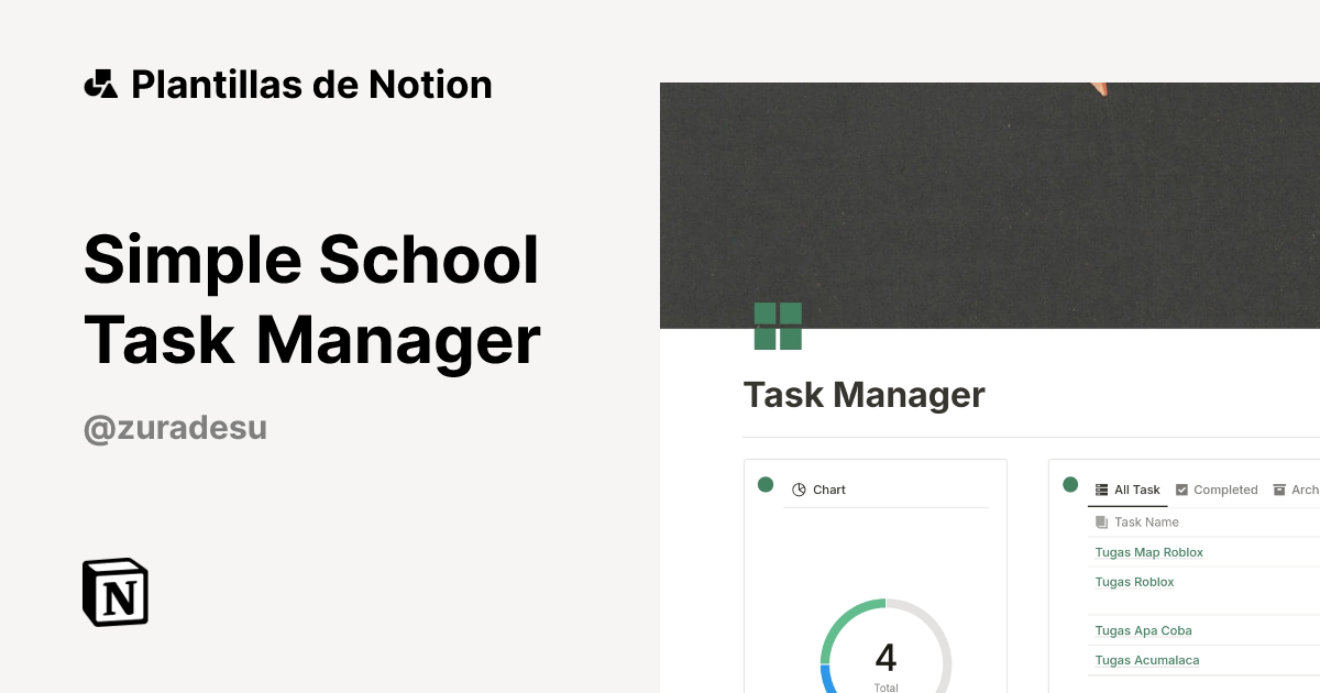 Plantilla Simple School Task Manager de Zura | Notion Marketplace