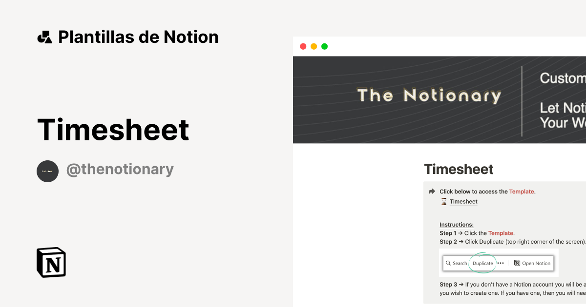 Plantilla Timesheet de TheNotionary | Notion Marketplace
