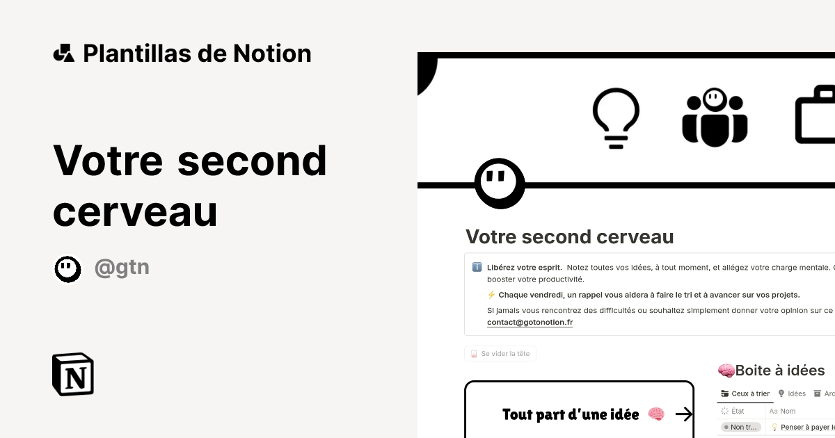Plantilla Votre second cerveau de GTN Notion Marketplace — free download