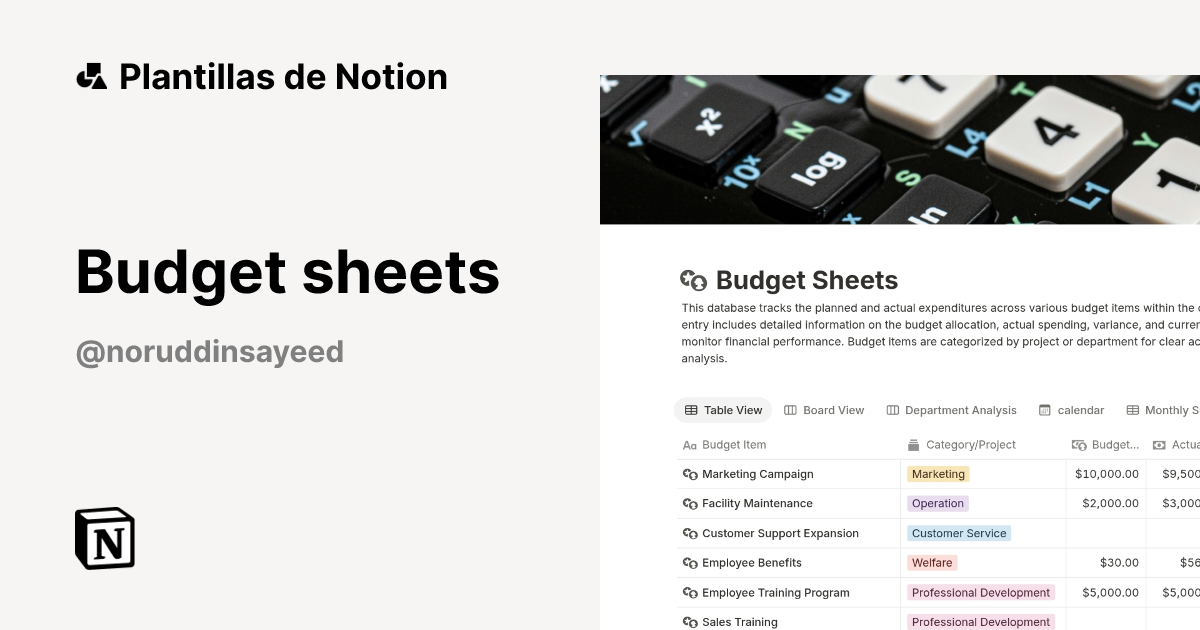 Plantilla Budget sheets | Notion Marketplace