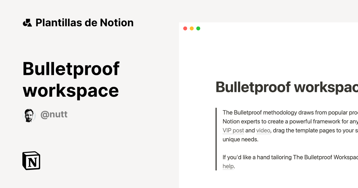 Plantilla Bulletproof workspace de William Nutt | Notion Marketplace
