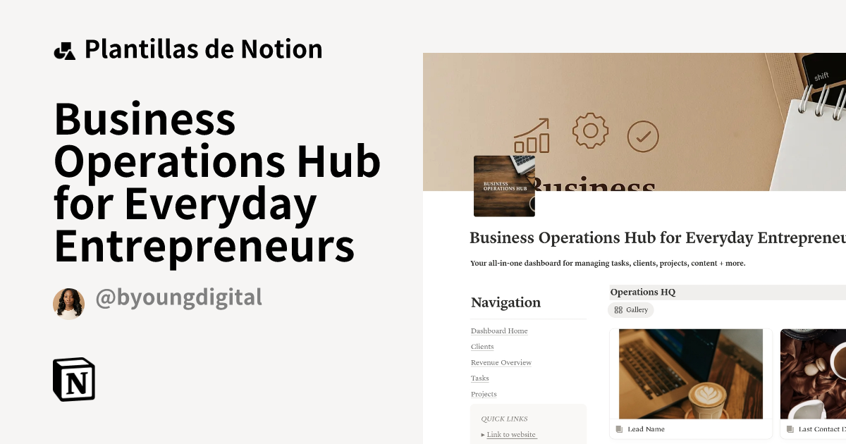 Plantilla Business Operations Hub for Everyday Entrepreneurs de BYoung ...