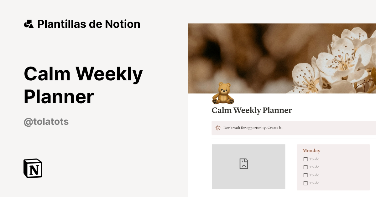 Plantilla Calm Weekly Planner | Notion Marketplace