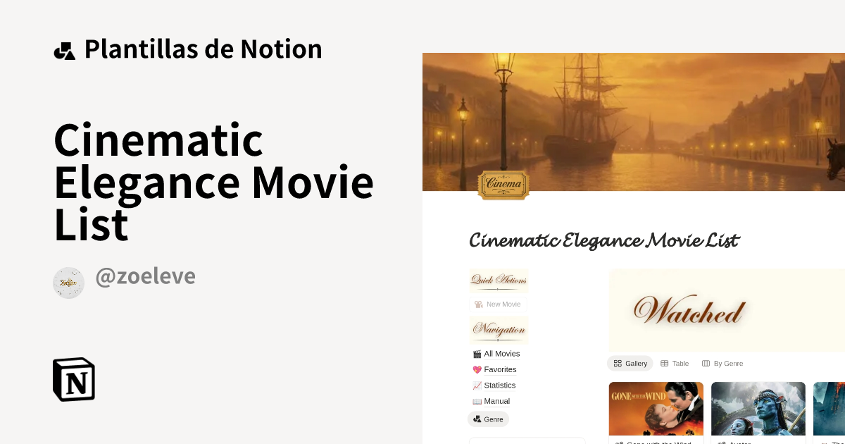 Plantilla Cinematic Elegance Movie List de Zoe | Notion Marketplace