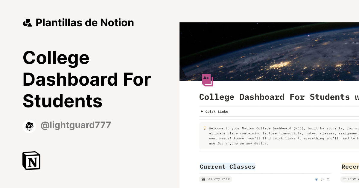 Plantilla College Dashboard For Students | Notion Marketplace