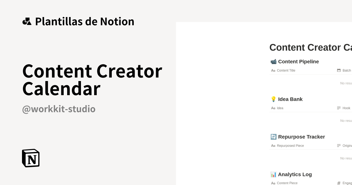 Plantilla Content Creator Calendar de WorkKit Studio | Notion Marketplace
