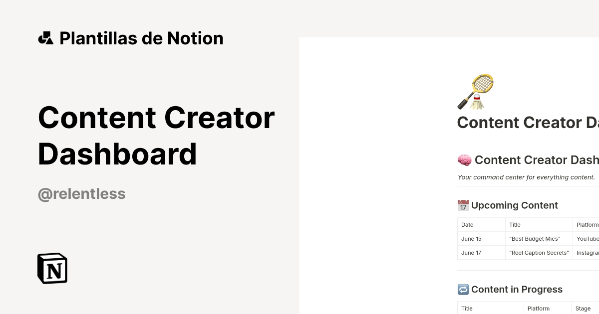 Plantilla Content Creator Dashboard | Notion Marketplace