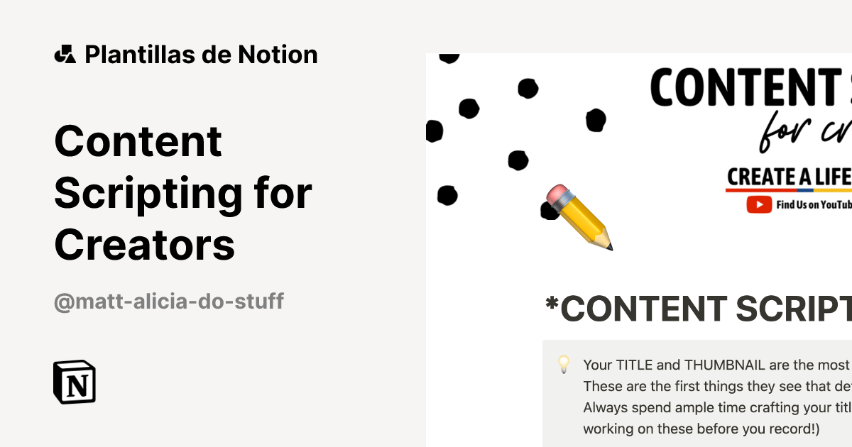 Plantilla Content Scripting for Creators de Matt & Alicia Do Stuff ...
