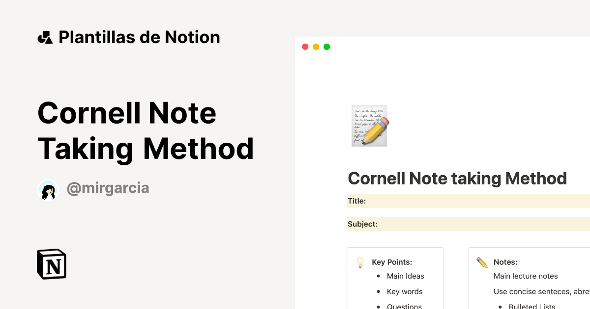 Plantilla Cornell Note Taking Method | Notion Marketplace