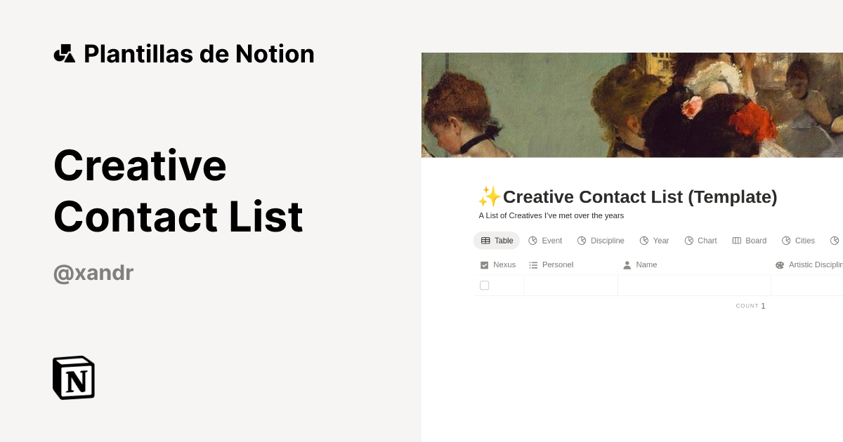 Plantilla Creative Contact List de XandrMithchell | Notion Marketplace