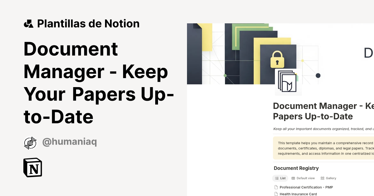 Plantilla Document Manager - Keep Your Papers Up-to-Date | Notion ...