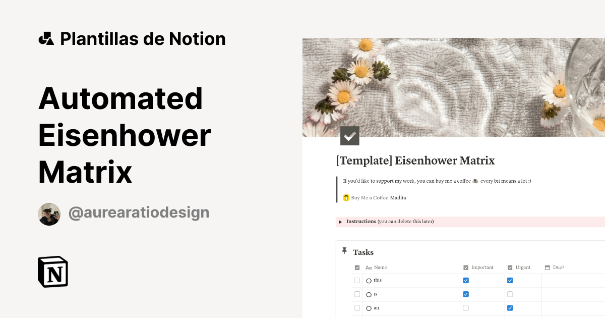 Plantilla Automated Eisenhower Matrix | Notion Marketplace