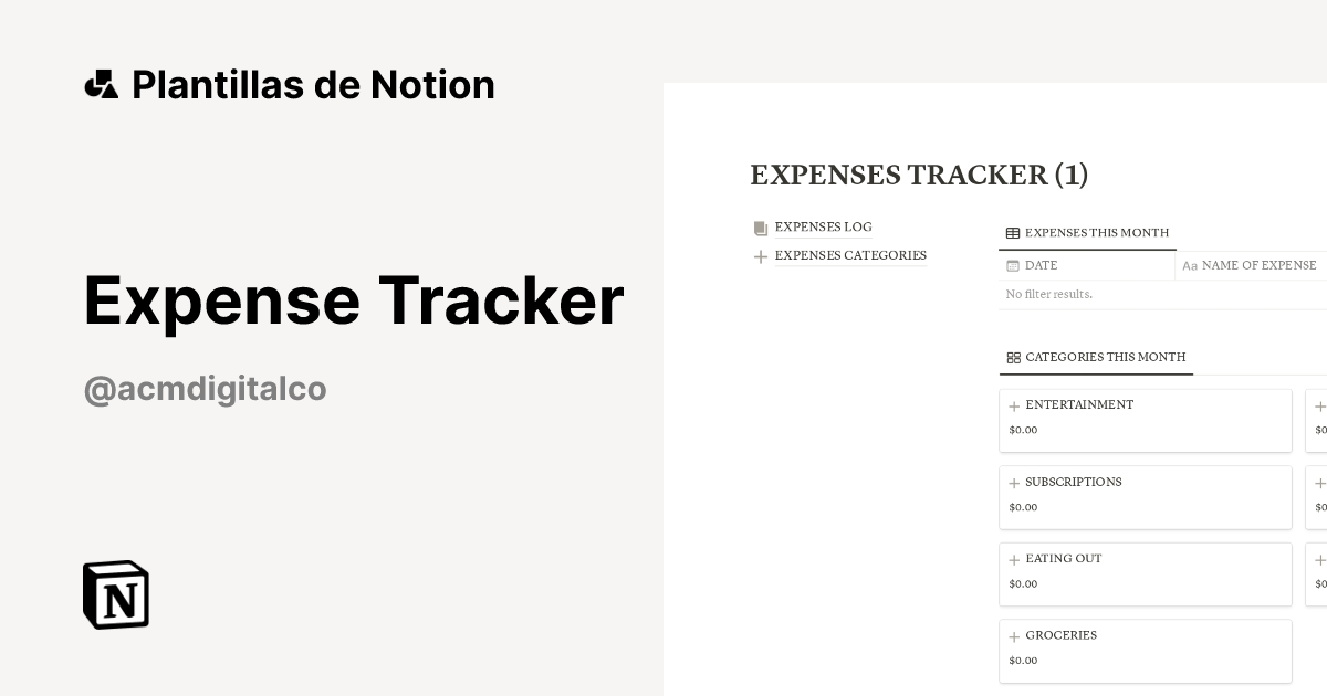 Plantilla Expense Tracker de ACM Digital Co. | Notion Marketplace