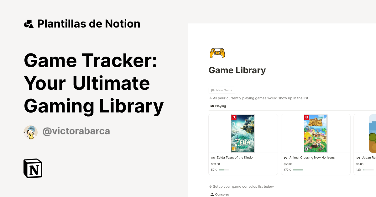 Plantilla Game Tracker Your Ultimate Gaming Library de Victor Abarca