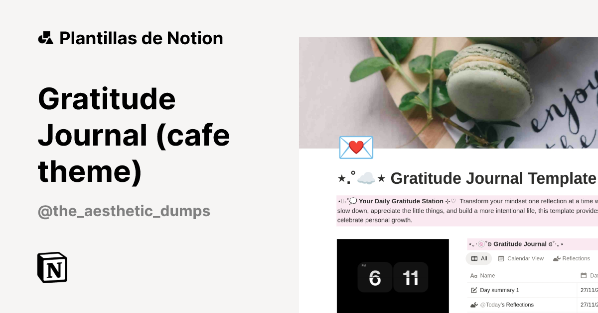 Plantilla Gratitude Journal (cafe theme) | Notion Marketplace