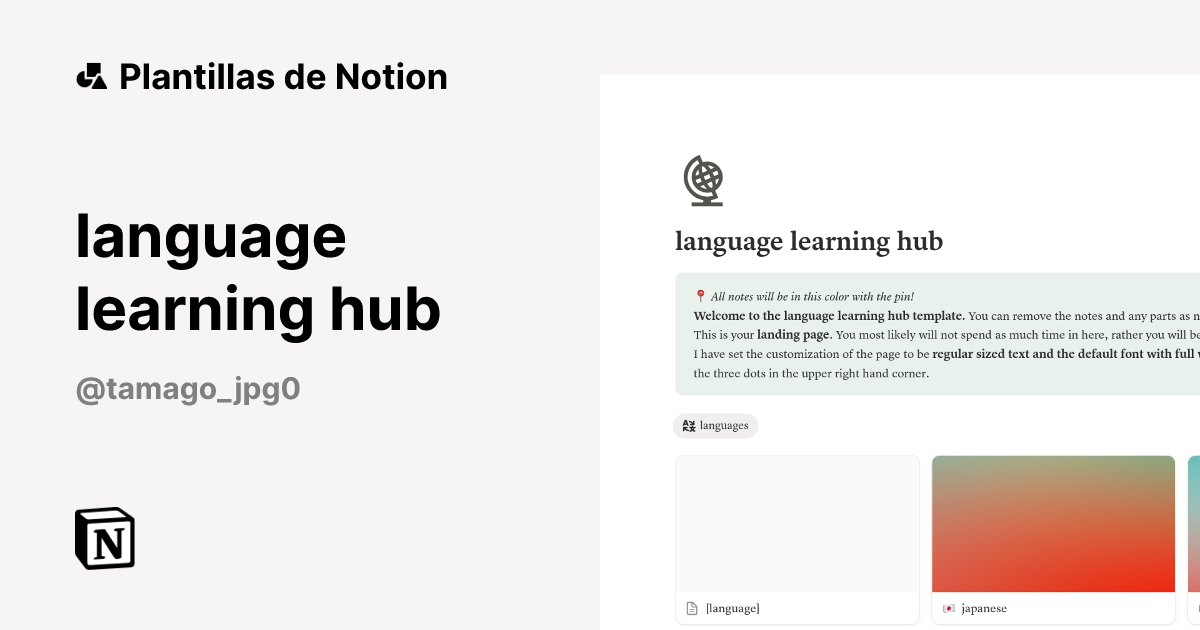 Plantilla language learning hub | Notion Marketplace