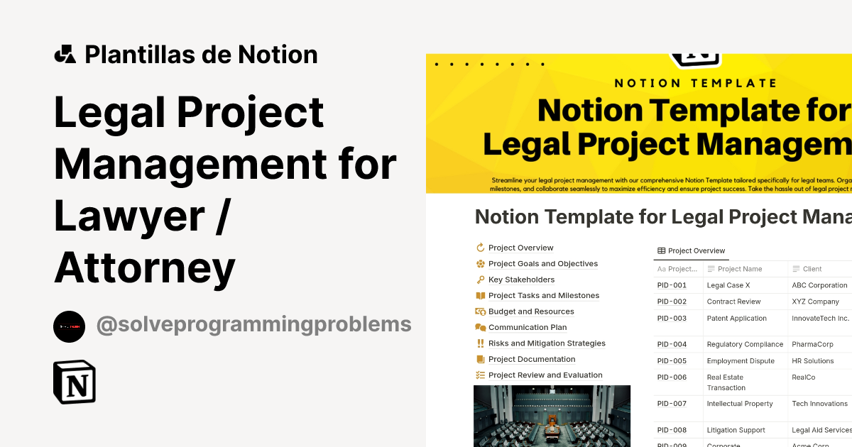 Plantilla Legal Project Management for Lawyer / Attorney de Hams AI ...
