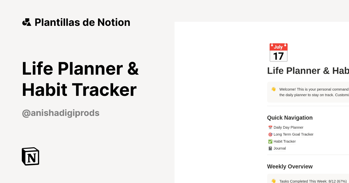 Plantilla Life Planner & Habit Tracker | Notion Marketplace