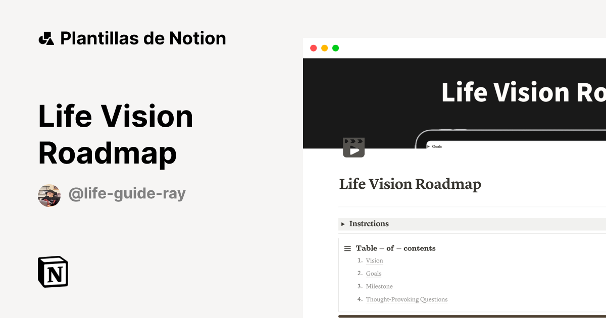 Plantilla Life Vision Roadmap de Life-Guide-Ray | Notion Marketplace