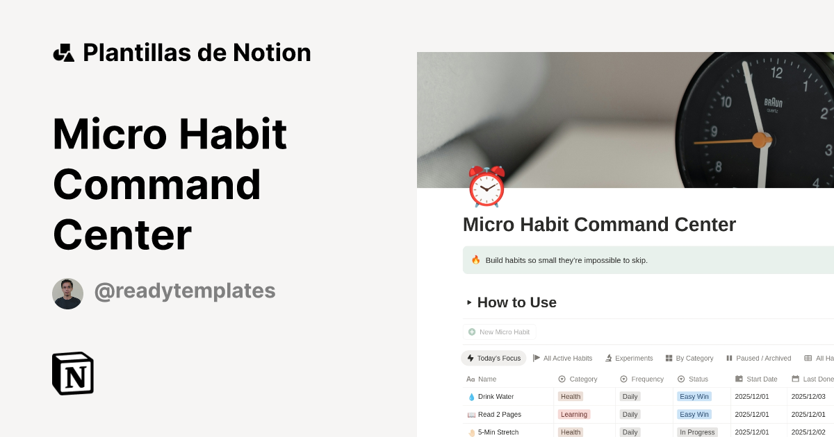 Plantilla Micro Habit Command Center | Notion Marketplace