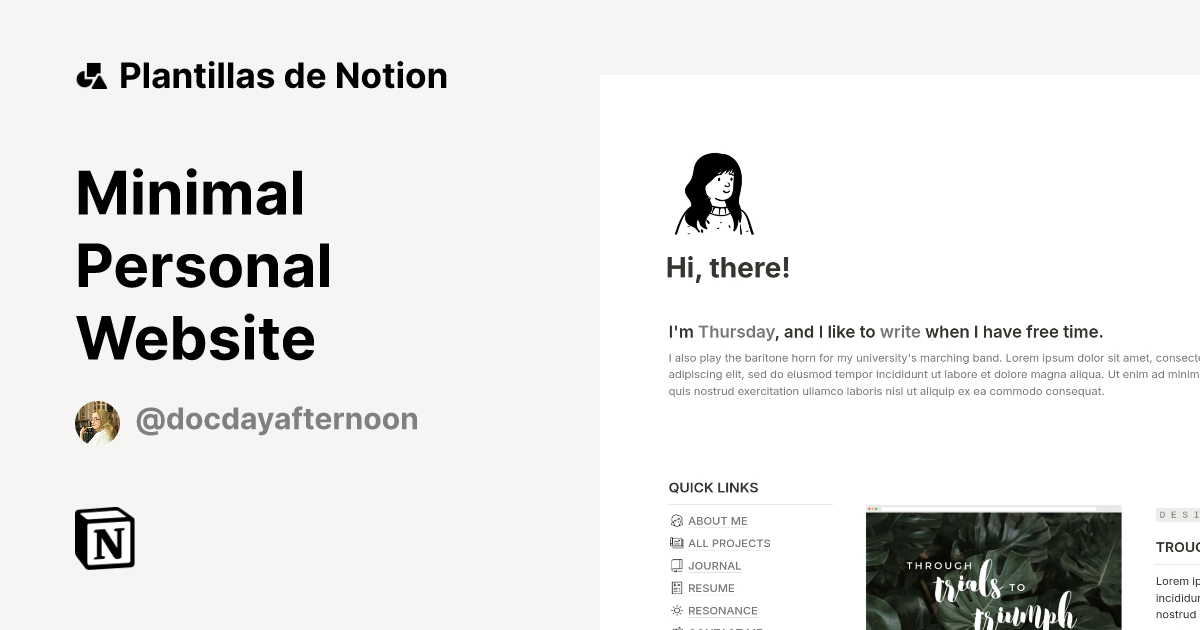 Plantilla Minimal Personal Website Notion Marketplace