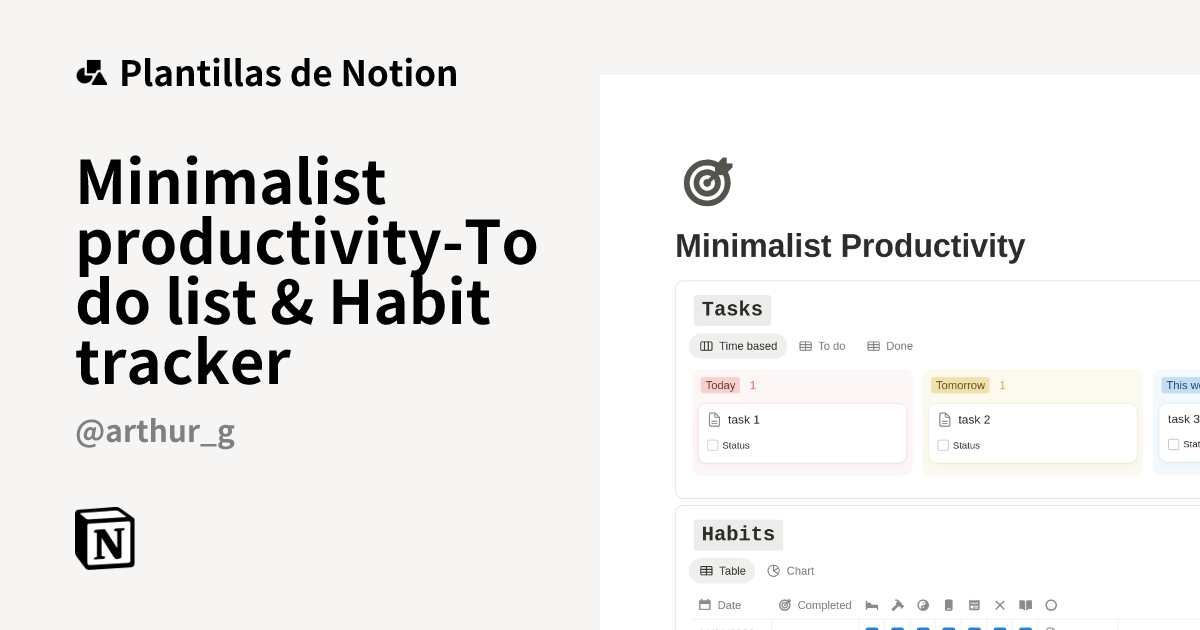 Plantilla Minimalist productivity-To do list & Habit tracker | Notion ...