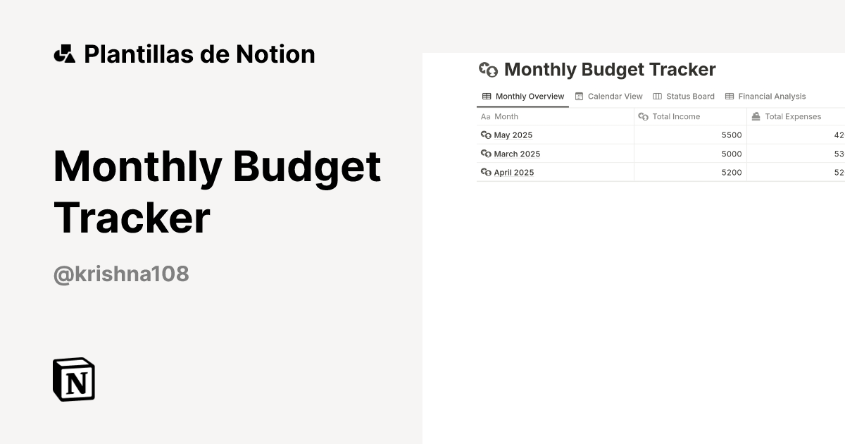 Plantilla Monthly Budget Tracker | Notion Marketplace