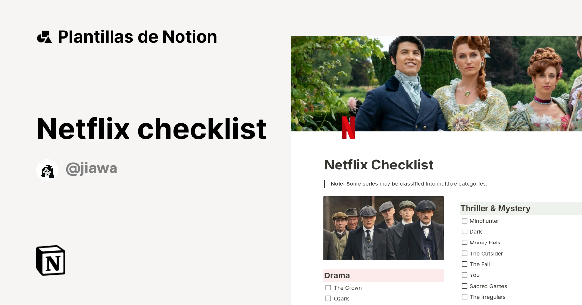 Plantilla Netflix checklist de jiawa | Notion Marketplace