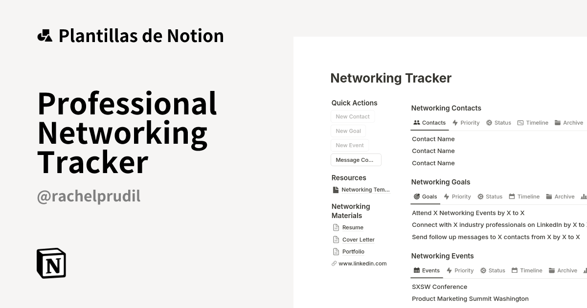 Plantilla Professional Networking Tracker | Notion Marketplace