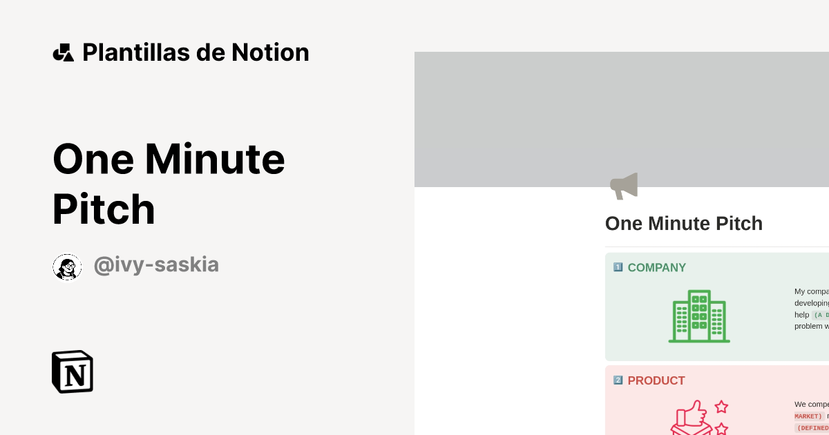 Plantilla One Minute Pitch De Ivy Saskia Notion Marketplace
