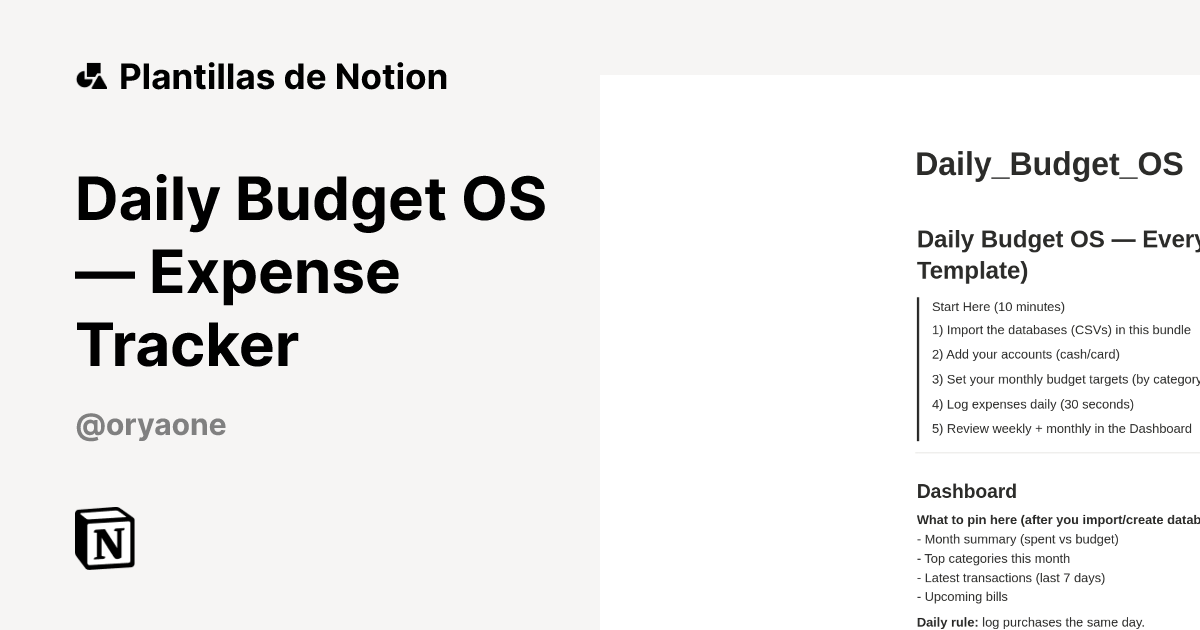 Plantilla Daily Budget OS — Expense Tracker de OryaOne | Notion Marketplace