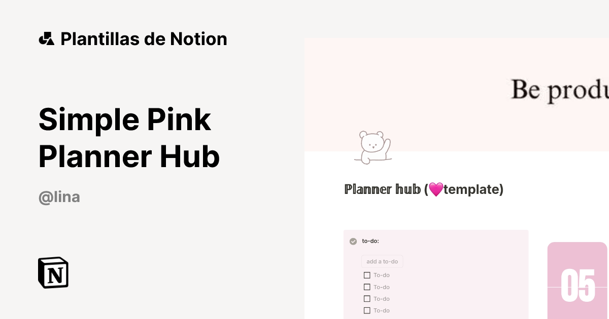 Plantilla Simple Pink Planner Hub de Lina | Notion Marketplace