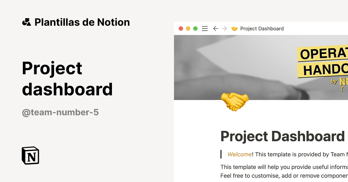 Plantilla Project dashboard de Team Number 5 | Notion Marketplace